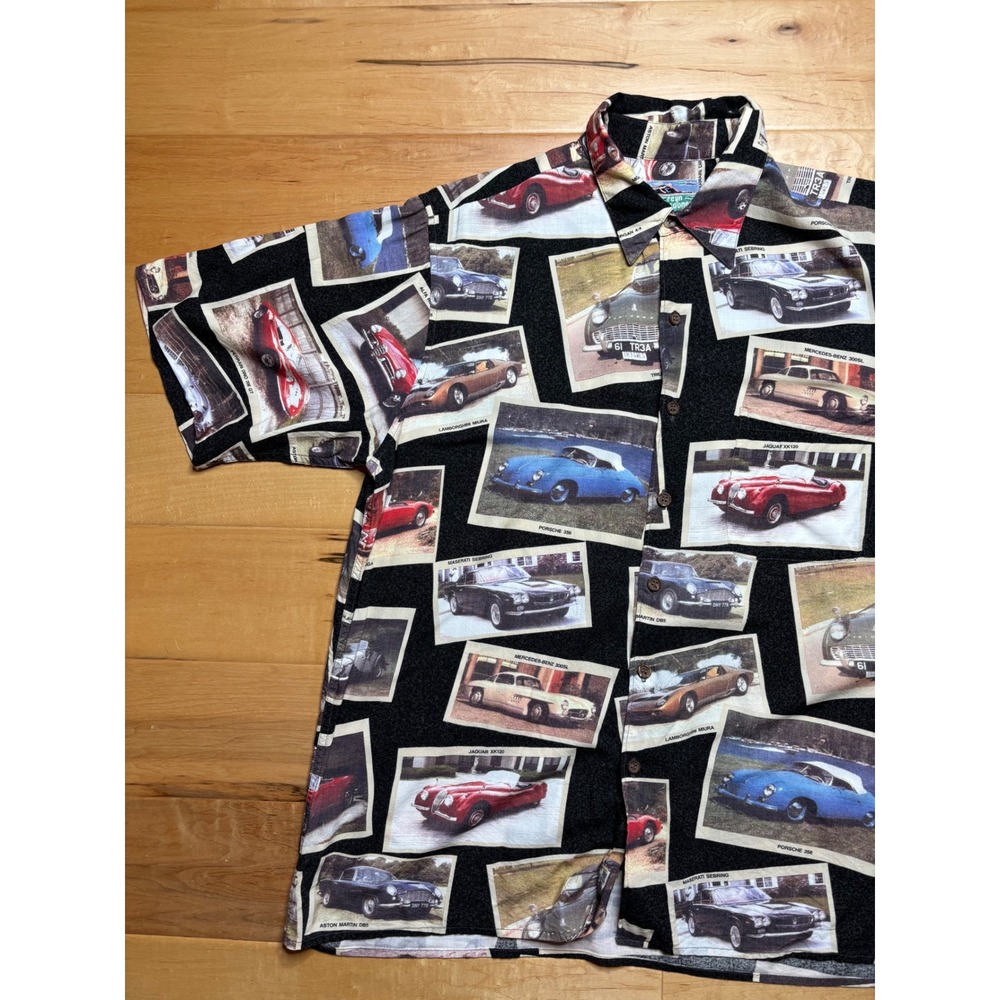 Reyn Spooner Classic Vtg Cars Button Down Shirt Mens XL Black Print Aloha